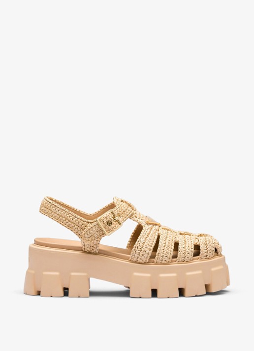 Prada Monolith sandaal met logo - voorkant beige