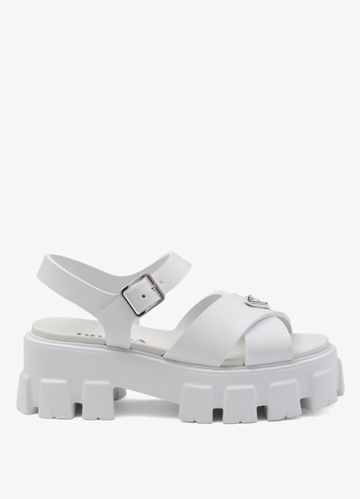 Prada Monolith sandaal van rubber met logo - voorkant 2 wit