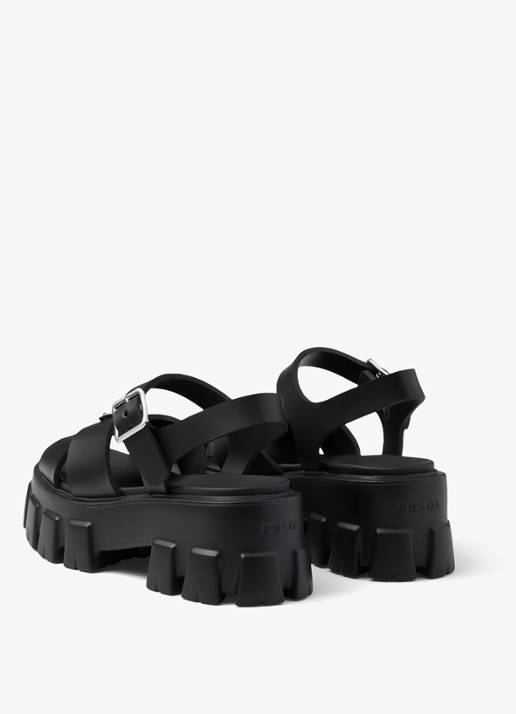 Prada Monolith sandaal van rubber met logo - achterkant 3 zwart