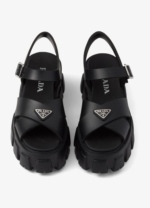 Prada Monolith sandaal van rubber met logo - detail zwart