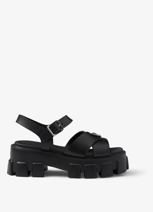 Prada Monolith sandaal van rubber met logo - voorkant zwart