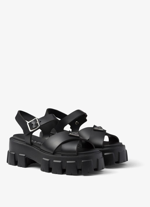 Prada Monolith sandaal van rubber met logo - voorkant 2 zwart