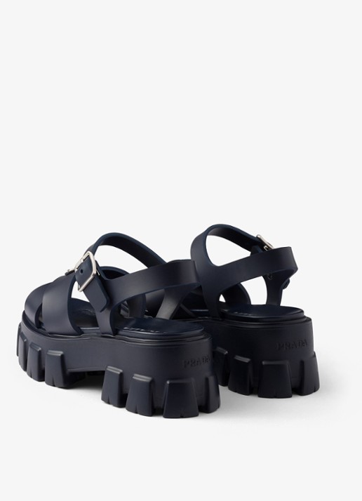 Prada Monolith sandaal van rubber met logo - achterkant 3 donkerblauw
