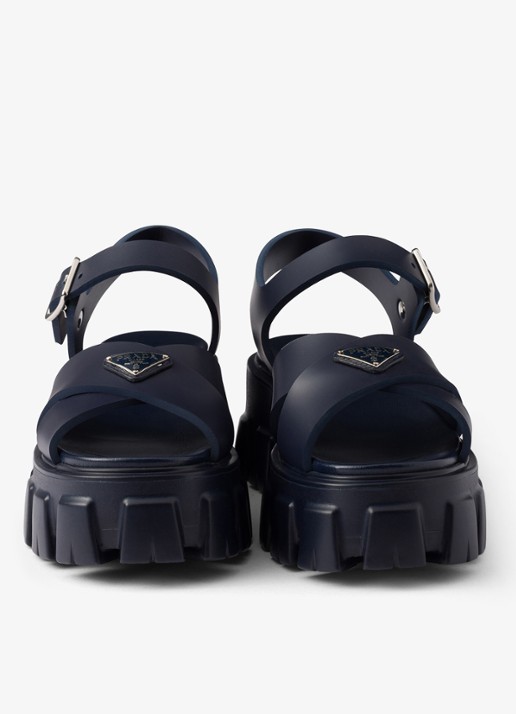 Prada Monolith sandaal van rubber met logo - detail 5 donkerblauw