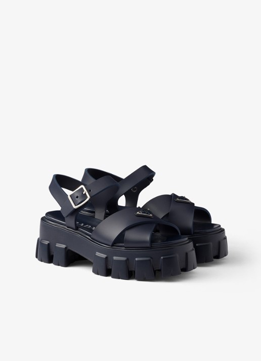 Prada Monolith sandaal van rubber met logo - voorkant donkerblauw