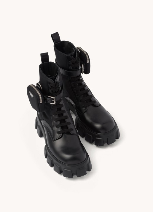 Prada Monolith veterboot van leer - achterkant zwart