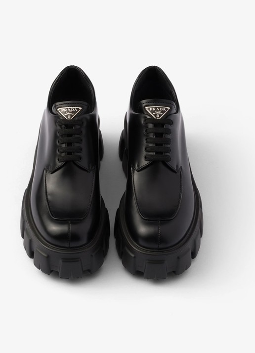 Prada Monolith veterschoen van leer met plateauzool - detail 3 zwart