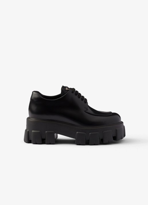 Prada Monolith veterschoen van leer met plateauzool - voorkant 2 zwart