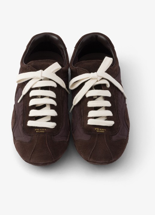 Prada Montecarlo Re-Edition 2005 Re-Nylon sneaker met kalfssuède details - detail 4 donkerbruin
