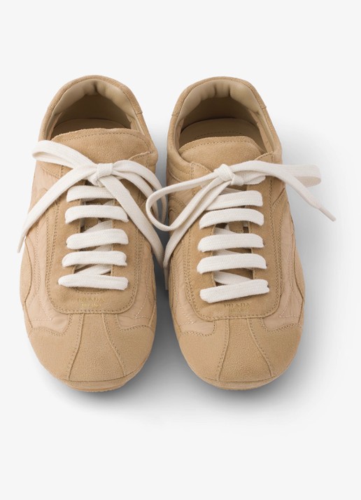 Prada Montecarlo Re-Edition 2005 Re-Nylon sneaker met kalfssuède details - detail 5 beige