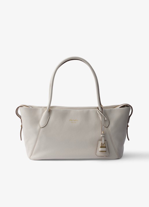 Prada Ouvert Large schoudertas van kalfsleer - voorkant 5 gebroken wit