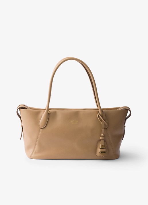 Prada Ouvert Large schoudertas van kalfsleer - voorkant 6 beige