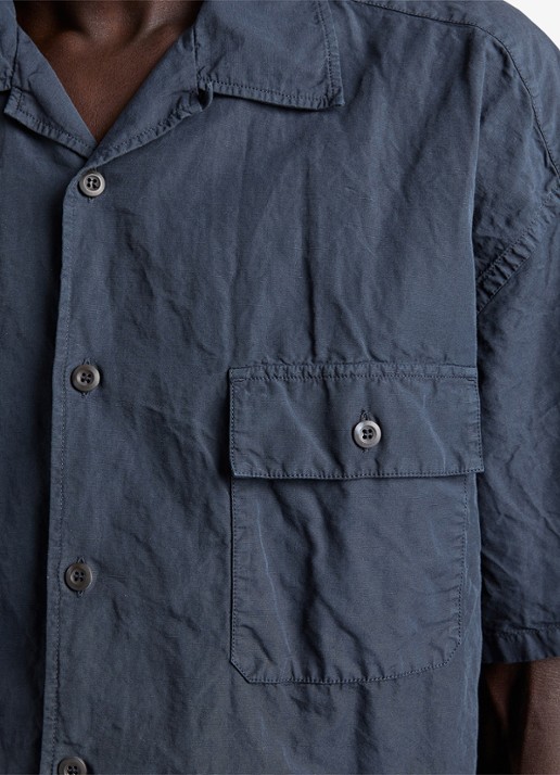 Prada Oversized fit overhemd in linnenblend - detail 4 donkerblauw