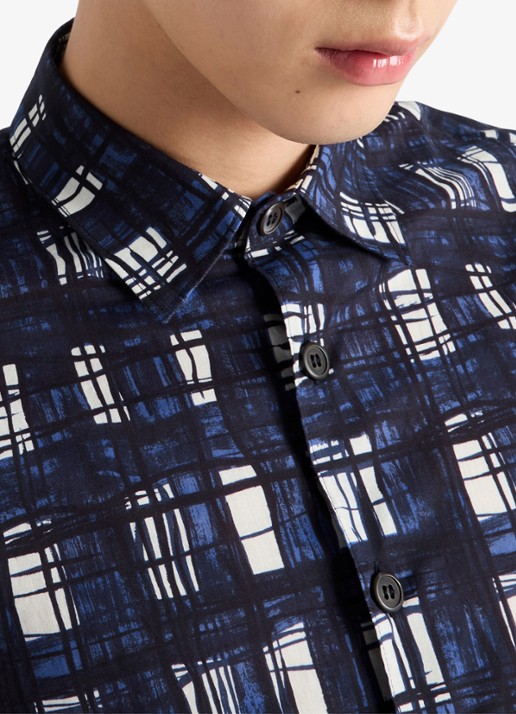 Prada Oversized fit overhemd met ruitdessin - detail 6 donkerblauw
