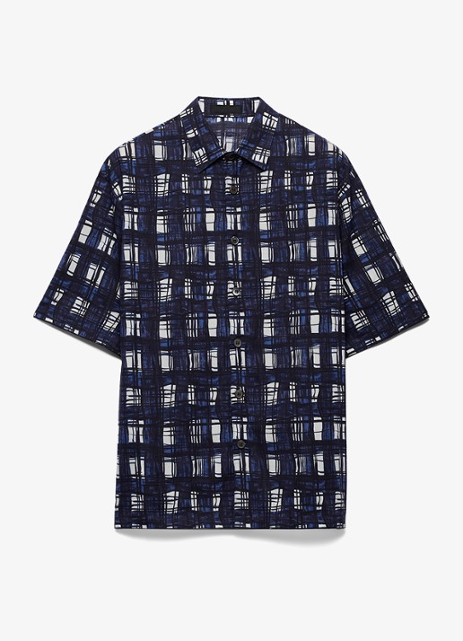 Prada Oversized fit overhemd met ruitdessin - voorkant donkerblauw
