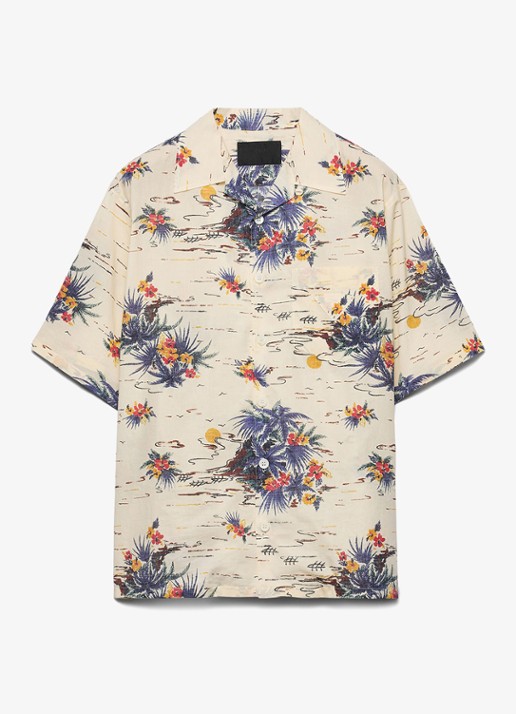 Prada Oversized fit overhemd met tropische print - voorkant creme
