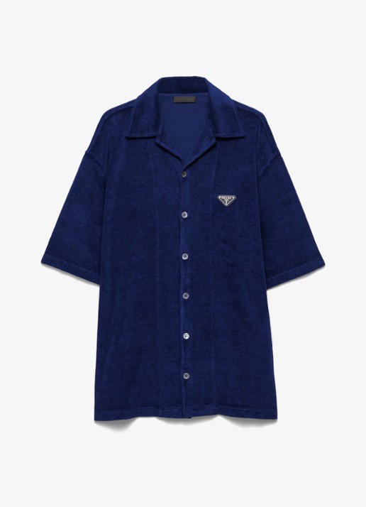 Prada Oversized fit overhemd van badstof - voorkant 4 blauw