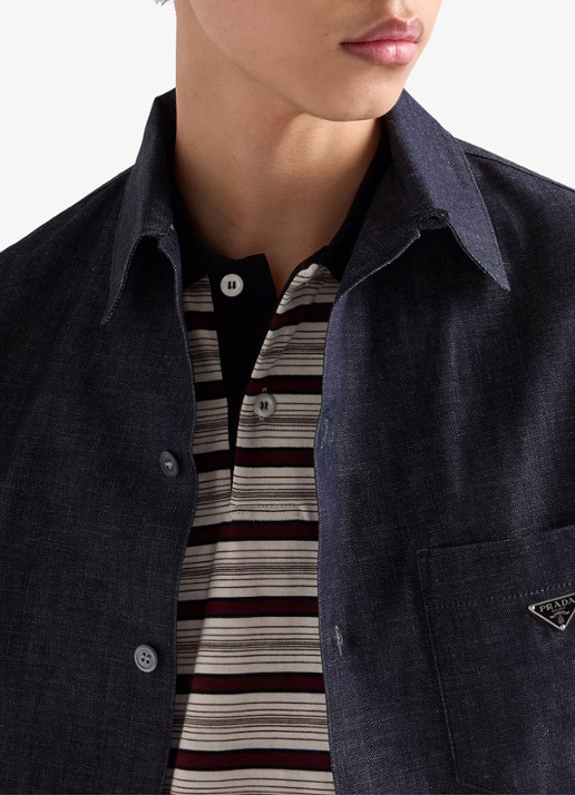 Prada Oversized fit overhemd van chambray met borstzak - detail 2 indigo