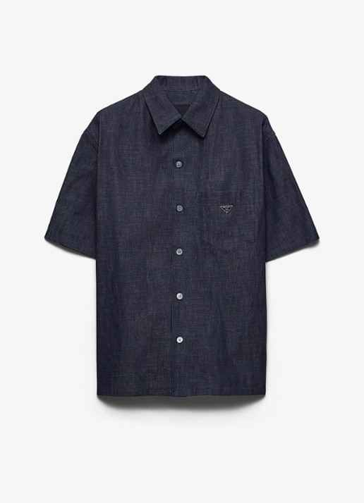 Prada Oversized fit overhemd van chambray met borstzak - voorkant 4 indigo