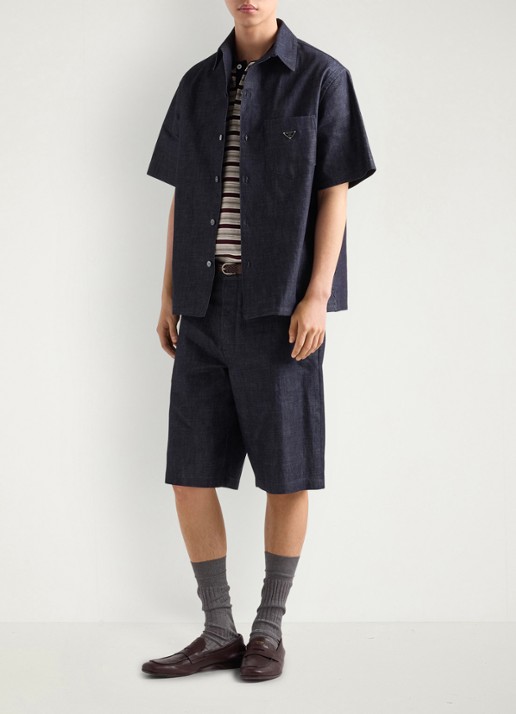 Prada Oversized fit overhemd van chambray met borstzak - voorkant 5 indigo