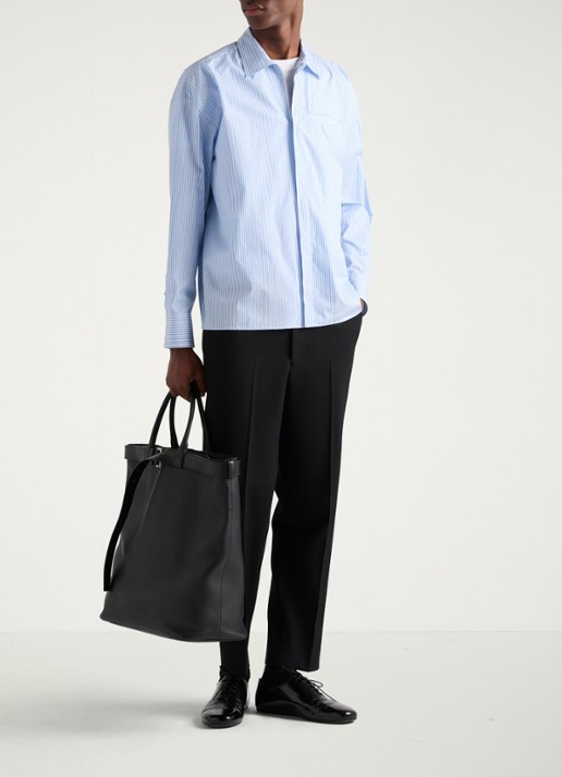 Prada Oversized fit overshirt met streepprint en borstzak - voorkant 5 blauw