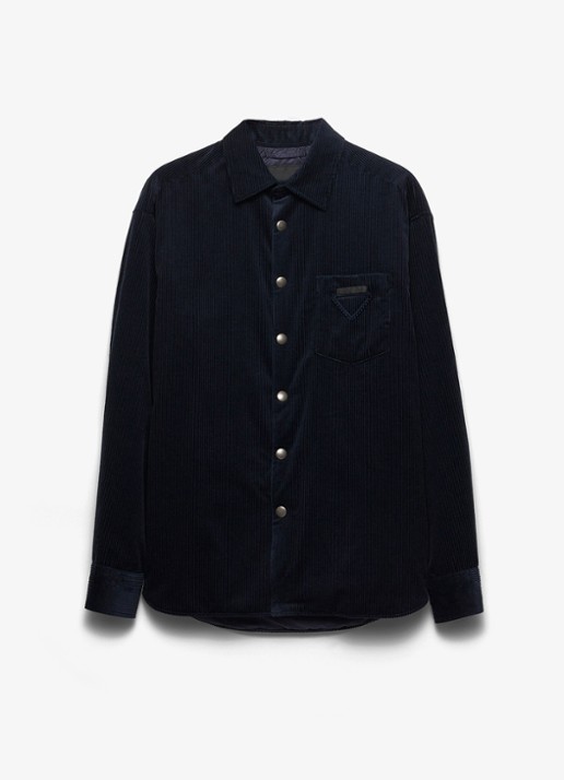 Prada Oversized fit overshirt van corduroy met borstzak - voorkant 2 donkerblauw