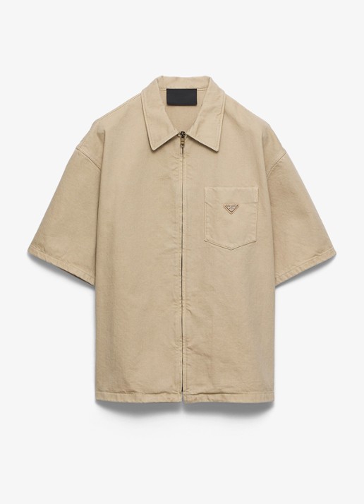 Prada Oversized fit overshirt van denim met borstzak - voorkant 4 beige