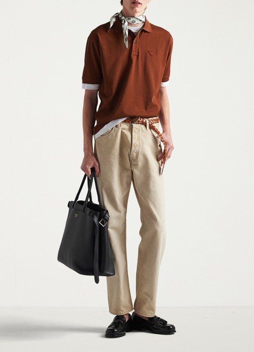 Prada Oversized fit polo met contrast - voorkant 2 roodbruin