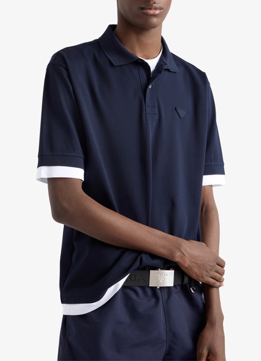 Prada Oversized fit polo met contrast - detail 4 donkerblauw