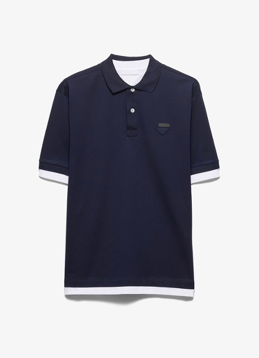 Prada Oversized fit polo met contrast - voorkant donkerblauw