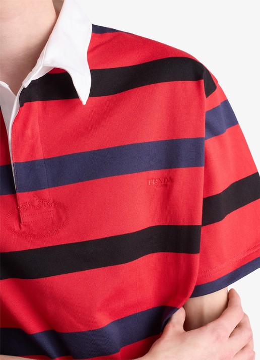 Prada Oversized fit polo met streepprint - detail 5 rood