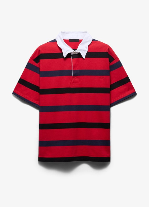 Prada Oversized fit polo met streepprint - voorkant rood