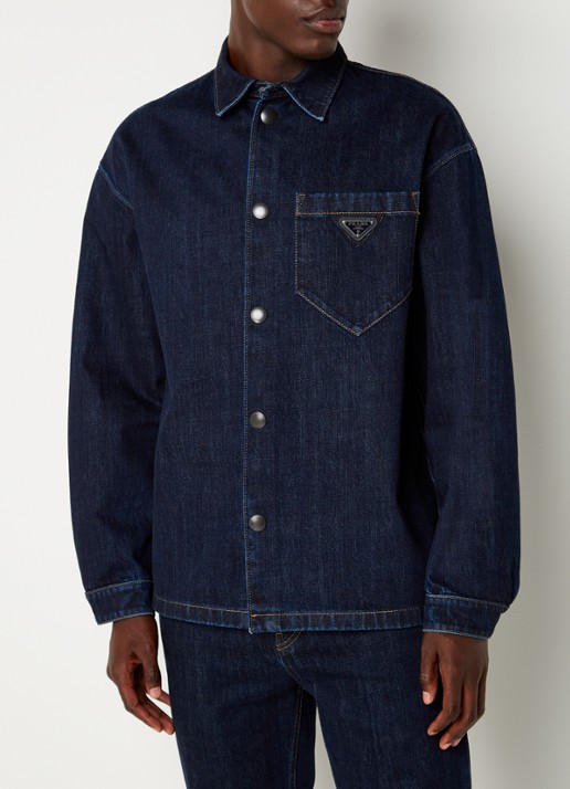 Prada Oversized overhemd van denim met logo - detail 3 indigo