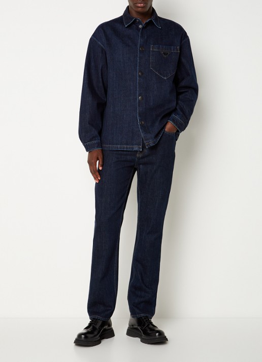 Prada Oversized overhemd van denim met logo - voorkant 2 indigo