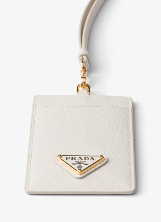 Prada Pasjeshouder van kalfsleer met afneembaar koord - detail 3 gebroken wit
