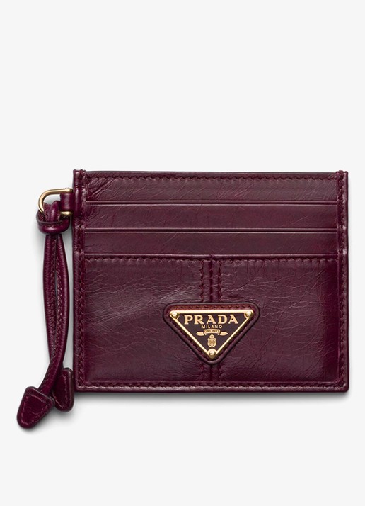 Prada Pasjeshouder van kalfsleer met logo - voorkant bordeauxrood