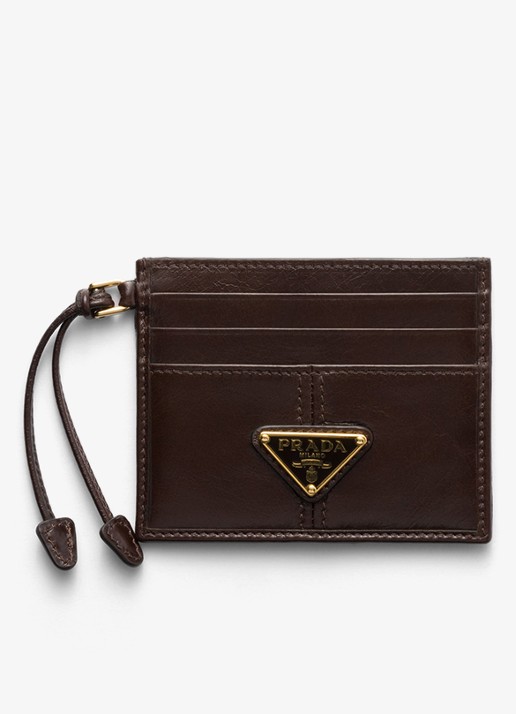 Prada Pasjeshouder van kalfsleer met logo - voorkant 2 donkerbruin