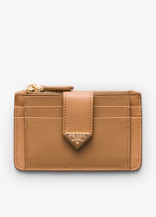 Prada Pasjeshouder van kalfsleer - voorkant camel