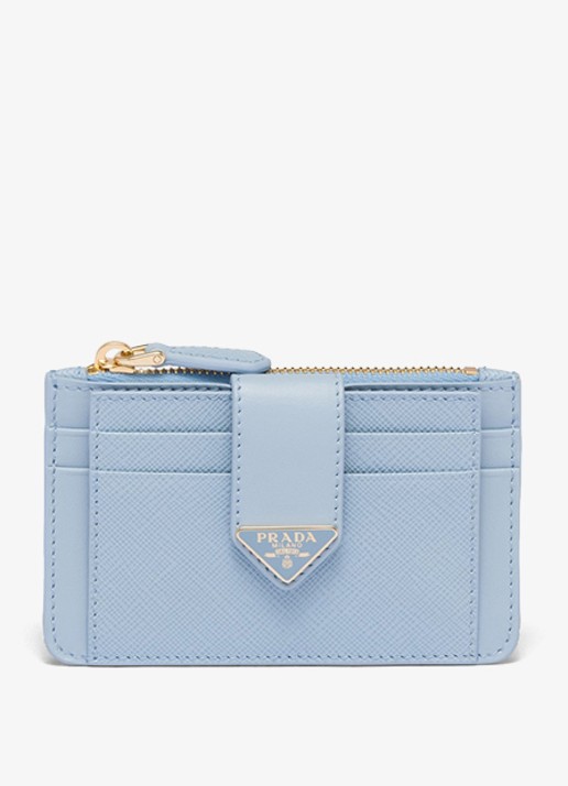 Prada Pasjeshouder van kalfsleer - voorkant lichtblauw