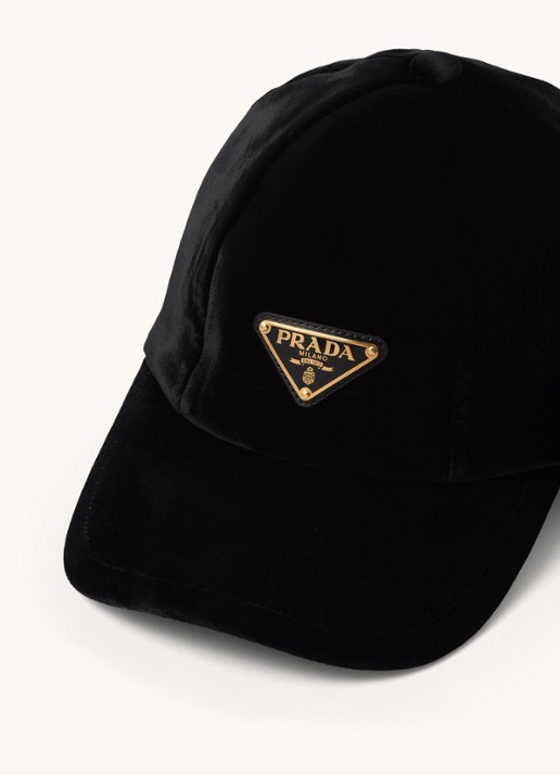 Prada Pet van fluweel met logo - detail 3 zwart
