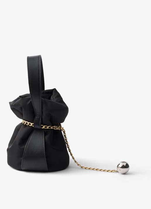 Prada Petit Sac Noir Re-Nylon Mini handtas met leren details - detail 3 zwart