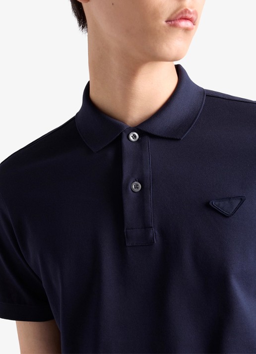 Prada Polo van piqué katoen  - detail 4 donkerblauw