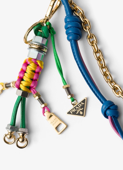 Prada Pop Strings tasbedel met leren details - detail 3 blauw