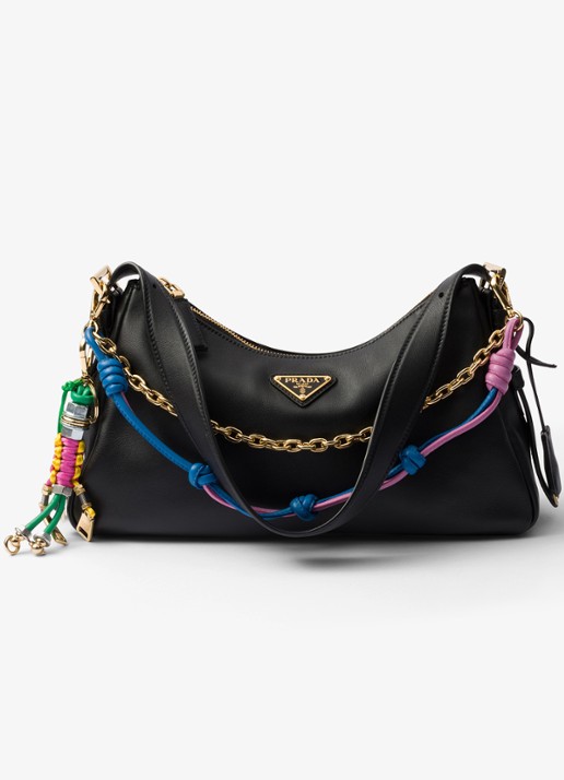 Prada Pop Strings tasbedel met leren details - voorkant 2 blauw