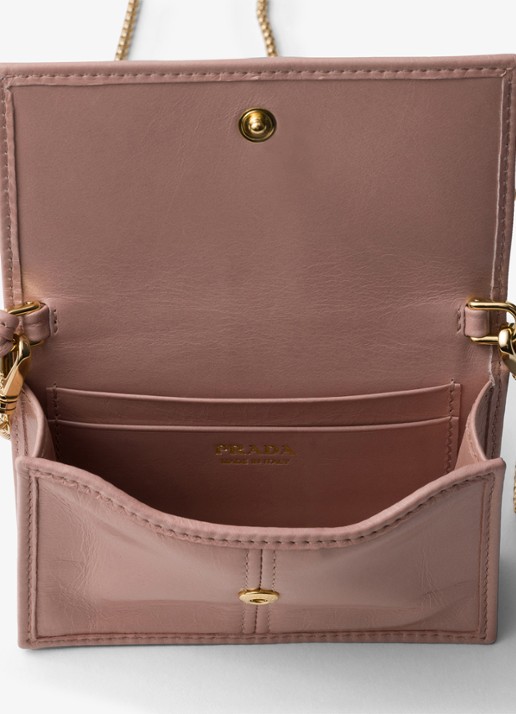 Prada Portemonnee van kalfsleer met afneembare schouderriem - detail 4 oudroze