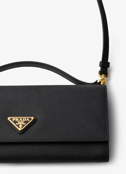 Prada Portemonnee van kalfsleer met afneembare schouderriem - detail 4 zwart