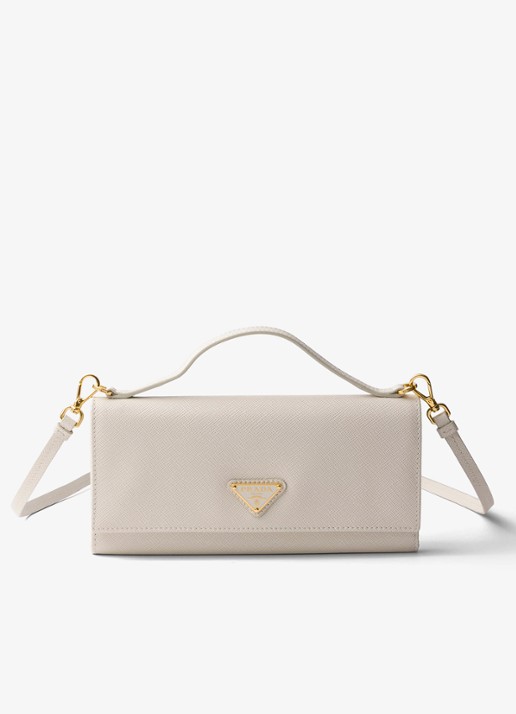 Prada Portemonnee van kalfsleer met afneembare schouderriem - achterkant 7 gebroken wit