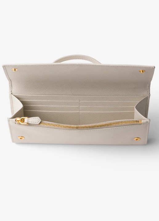 Prada Portemonnee van kalfsleer met afneembare schouderriem - detail 4 gebroken wit