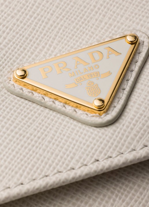 Prada Portemonnee van kalfsleer met afneembare schouderriem - detail 5 gebroken wit