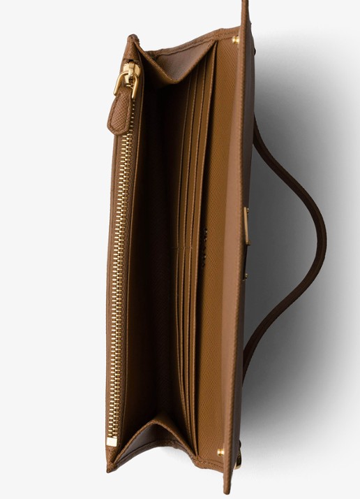 Prada Portemonnee van kalfsleer met afneembare schouderriem - detail 4 camel